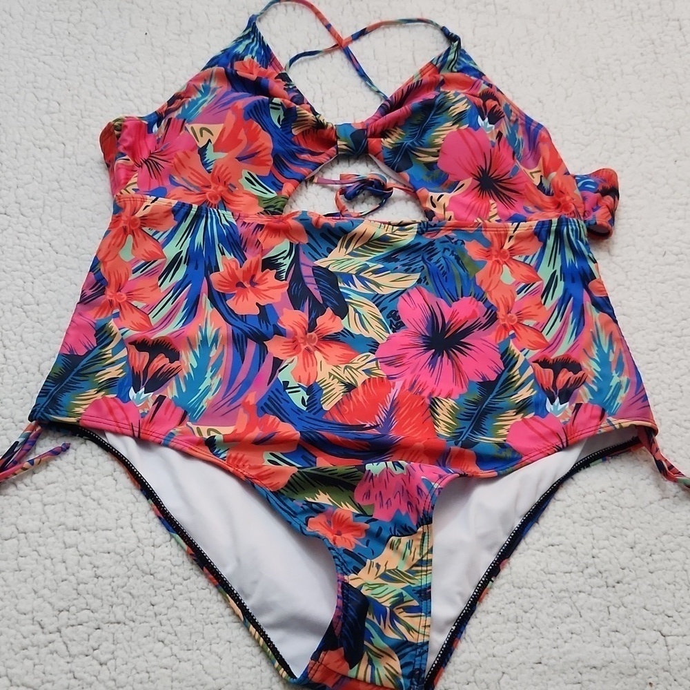 Tropical Floral One Piece Swimsuit Padded Beach Pool Party Vacation - Picture 3 of 7